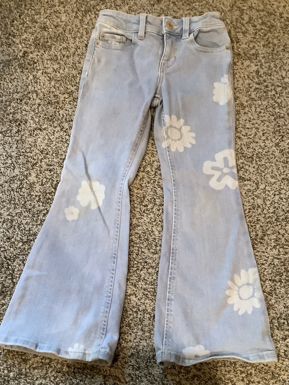 Girls Size 6x Light Blue Floral Print Bootcut Jeans